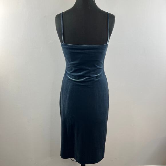 UNIQLO Velour Velvet Blue Slip Camisole Midi Dress Spaghetti Strap V-Neck S - Picture 6 of 8